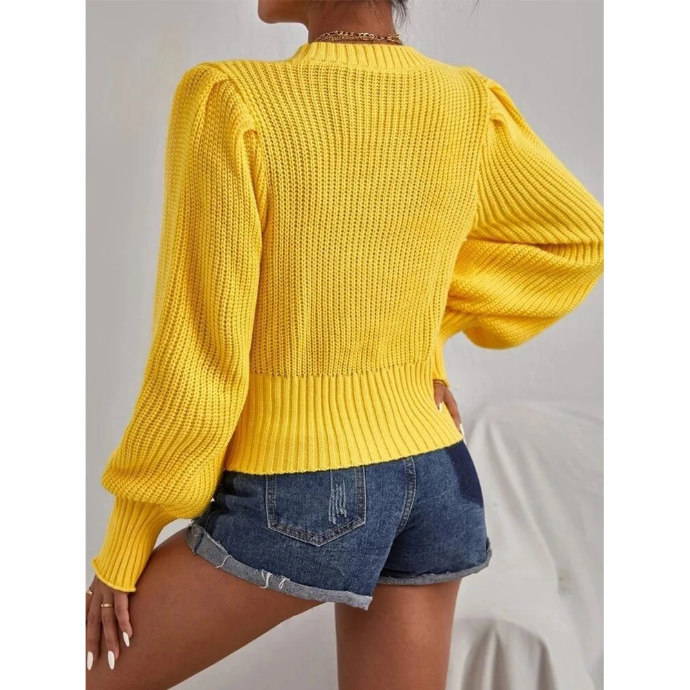 Women's soft knit sweater with lantern sleeves