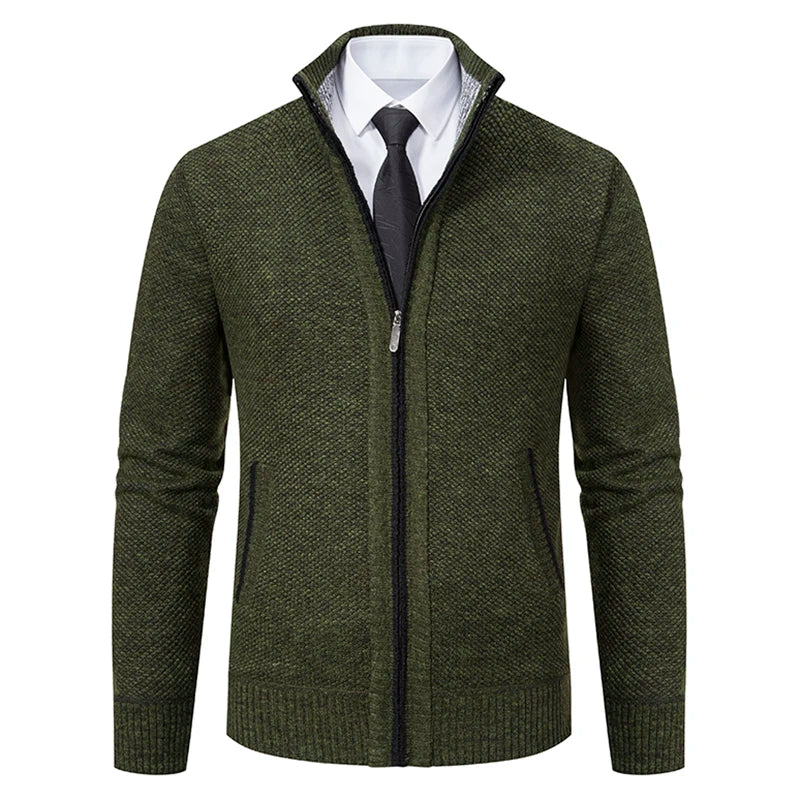 Men's knitted jacket with lapel collar
