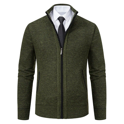 Men's knitted jacket with lapel collar