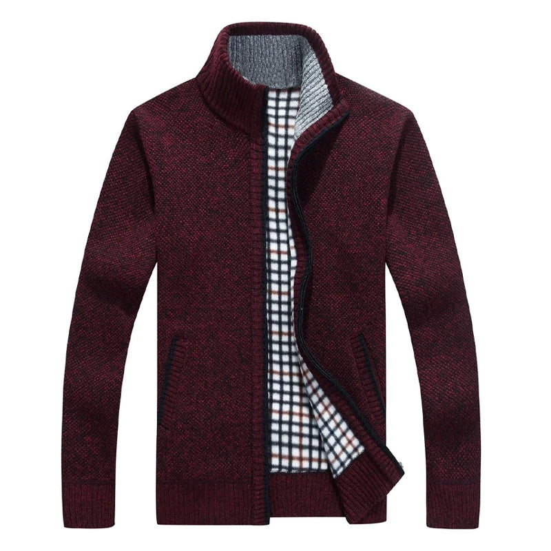 Men's knitted jacket with lapel collar
