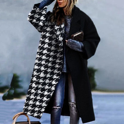 Women’s Long Coat – Wool Blend – Oversized Fit – Single Button – Color block Style