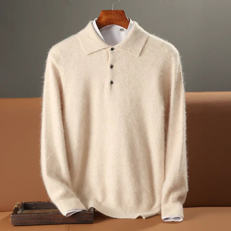 Men’s Polo Sweater – Relaxed Fit – Long Sleeve – Ribbed Hem & Cuffs