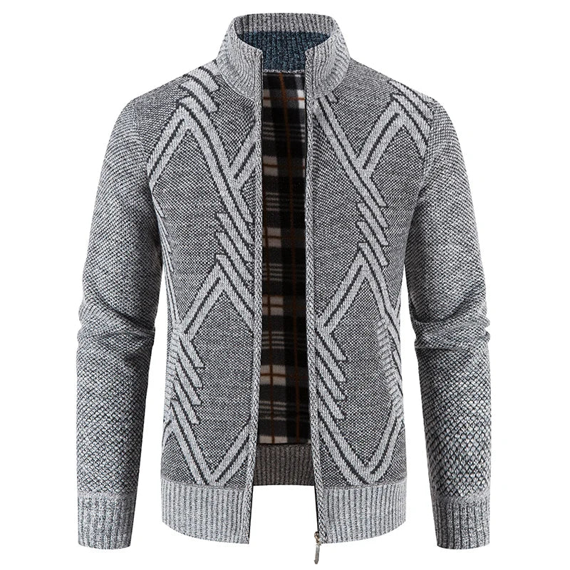 Men's knitted cardigan with patchwork design