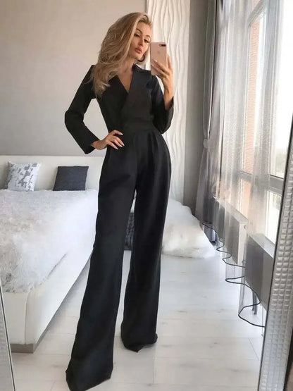 Women's Jumpsuit - Long Sleeve - Wide Leg - Tailored Fit - Elegant & Chic