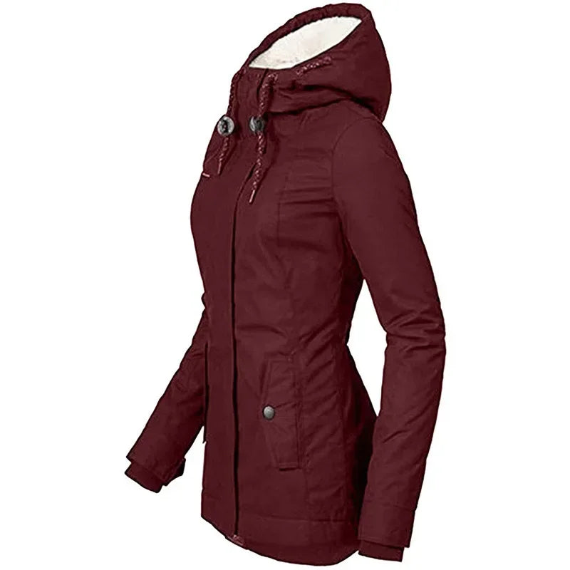 Women’s hooded spliced zipper coat