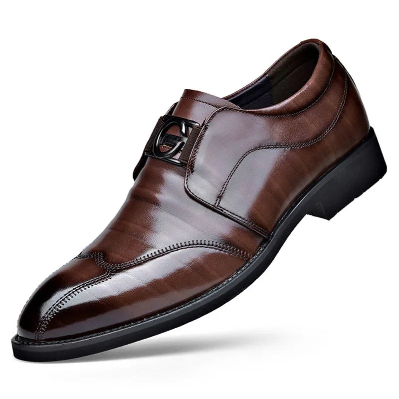 Men’s Leather Dress Shoes - Slip-On - Pointed Toe - Elegant Formal Wear