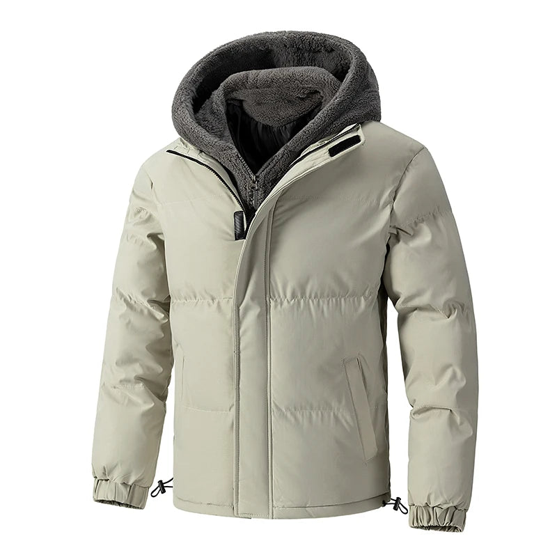 Heren warme parka met fleecevoering capuchon en ritssluiting