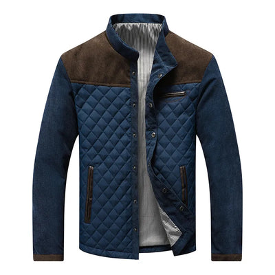 Men’s Quilted Jacket – Tailored Fit – Diamond Pattern – Stand Collar – Contrast Trim