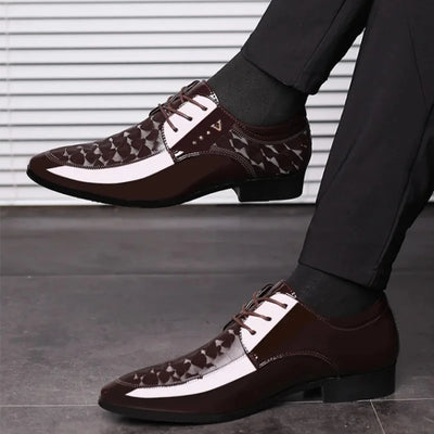 Men's Lace-Up Shoes – Glossy Synthetic – Embossed Detailing – Casual Outdoor Wear