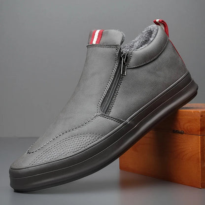 Men’s Leather Sneakers – Mid Top – Sleek Fit – Side Zip – Breathable Lining