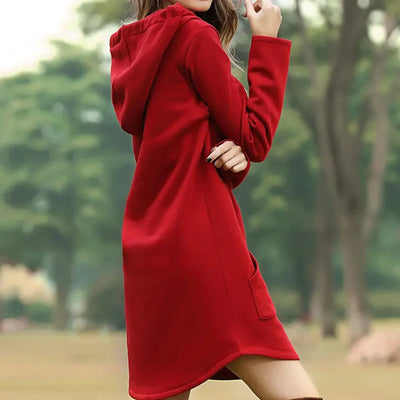 Women's Hoodie Dress - Soft Cotton Blend - Long Sleeve Relaxed Fit with Kangaroo Pocket