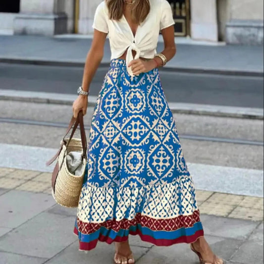 Women’s Maxi Skirt – High Waist – Flowy Fit – Breathable Blend – Boho Ruffle Hem