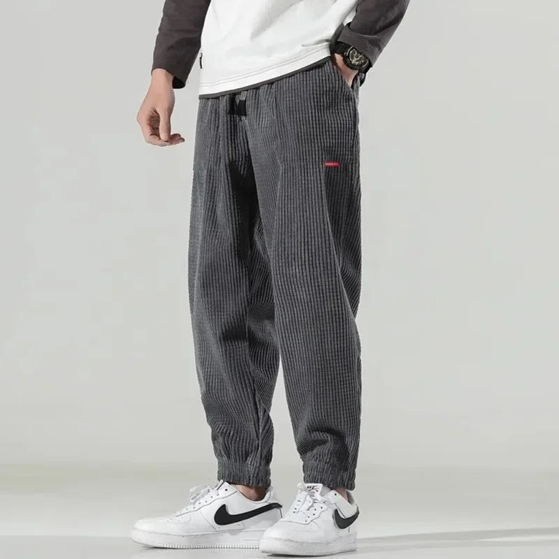 Men’s Corduroy Jogger Trousers - Relaxed Fit - Elastic Cuffs - Adjustable Waist