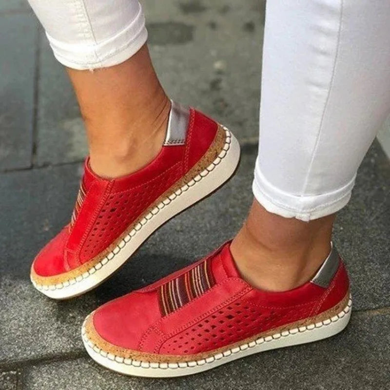 Women’s Slip-On Shoes – Breathable Perforated Upper – Cushioned Sole – Casual Fit