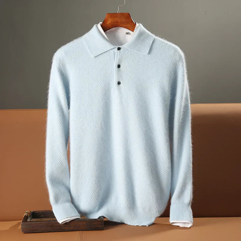 Men’s Polo Sweater – Relaxed Fit – Long Sleeve – Ribbed Hem & Cuffs