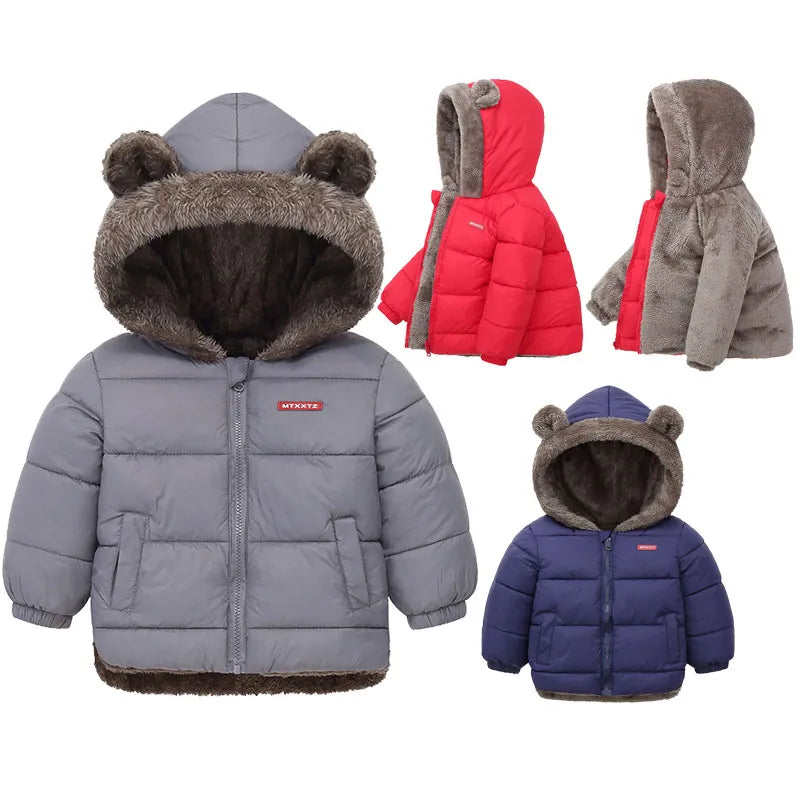 Boy hooded cotton thick fleece cashmere lined winter coat