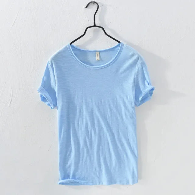 Men’s T-Shirt - 100% Cotton - Slim Fit - Crew Neck - Rolled Sleeves Casual Wear