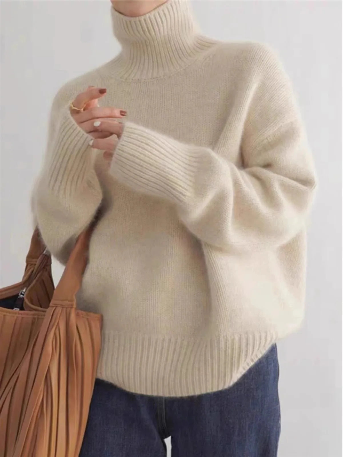 Women's loose knit basic high neck sweater