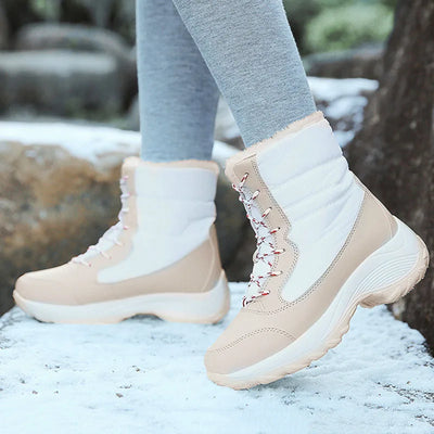 Women’s Lace-Up Boots – Mid-Calf Quilted Fur Lined – Supportive Weather Resistant