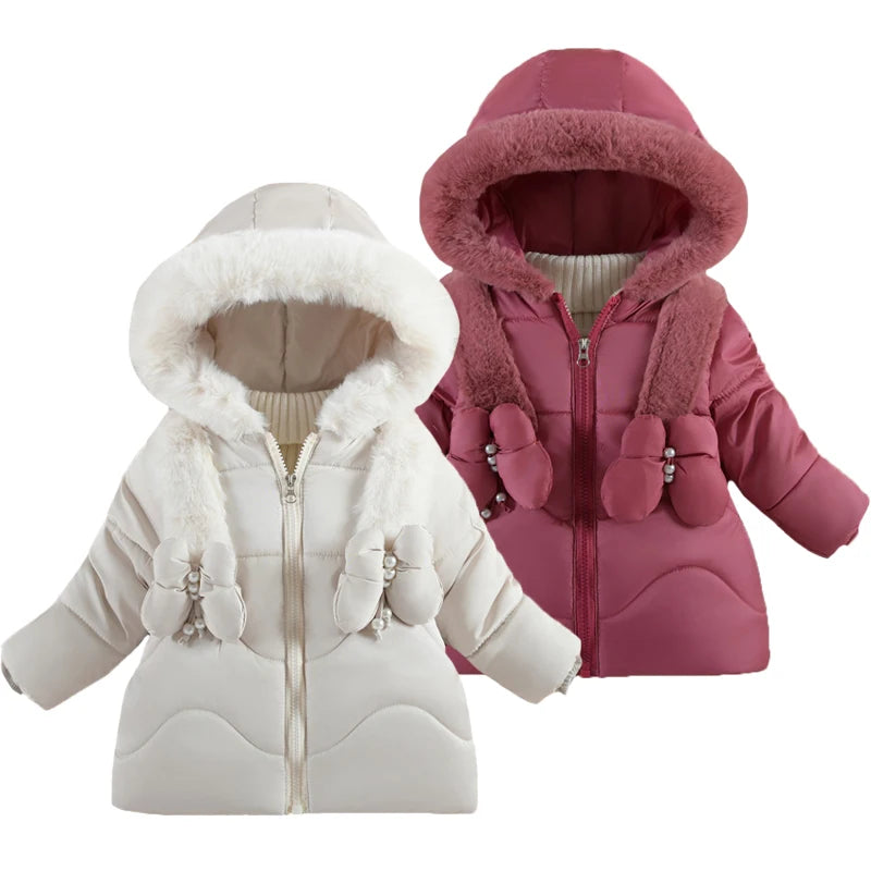 Baby girls plush butterfly hooded winter coat