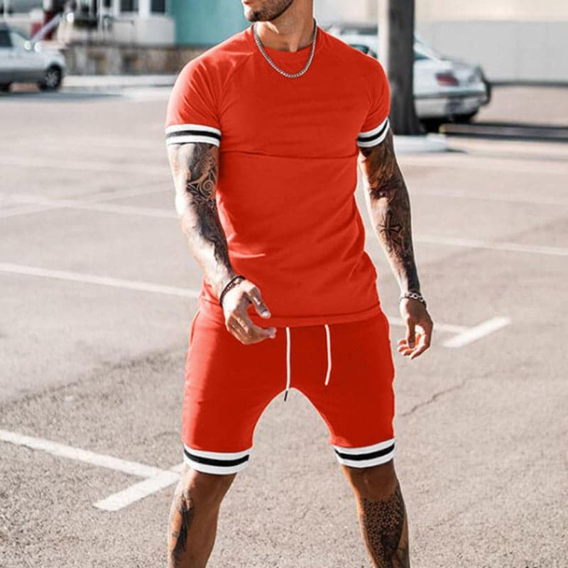 Men’s Athletic Set – Slim Fit – Breathable Stretch Fabric – Short Sleeve Top & Shorts