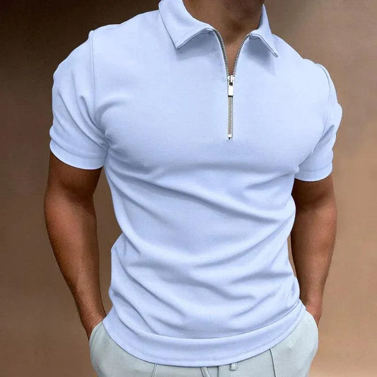 Men’s Polo Shirt - Zipper Closure - Slim Fit - Short Sleeve Breathable Casual Wear