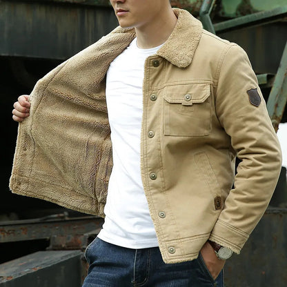 Men’s Jacket – Classic Fit – Shearling Collar – Button Closure – Chest Pockets – Casual Wear