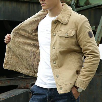 Men’s Jacket – Classic Fit – Shearling Collar – Button Closure – Chest Pockets – Casual Wear