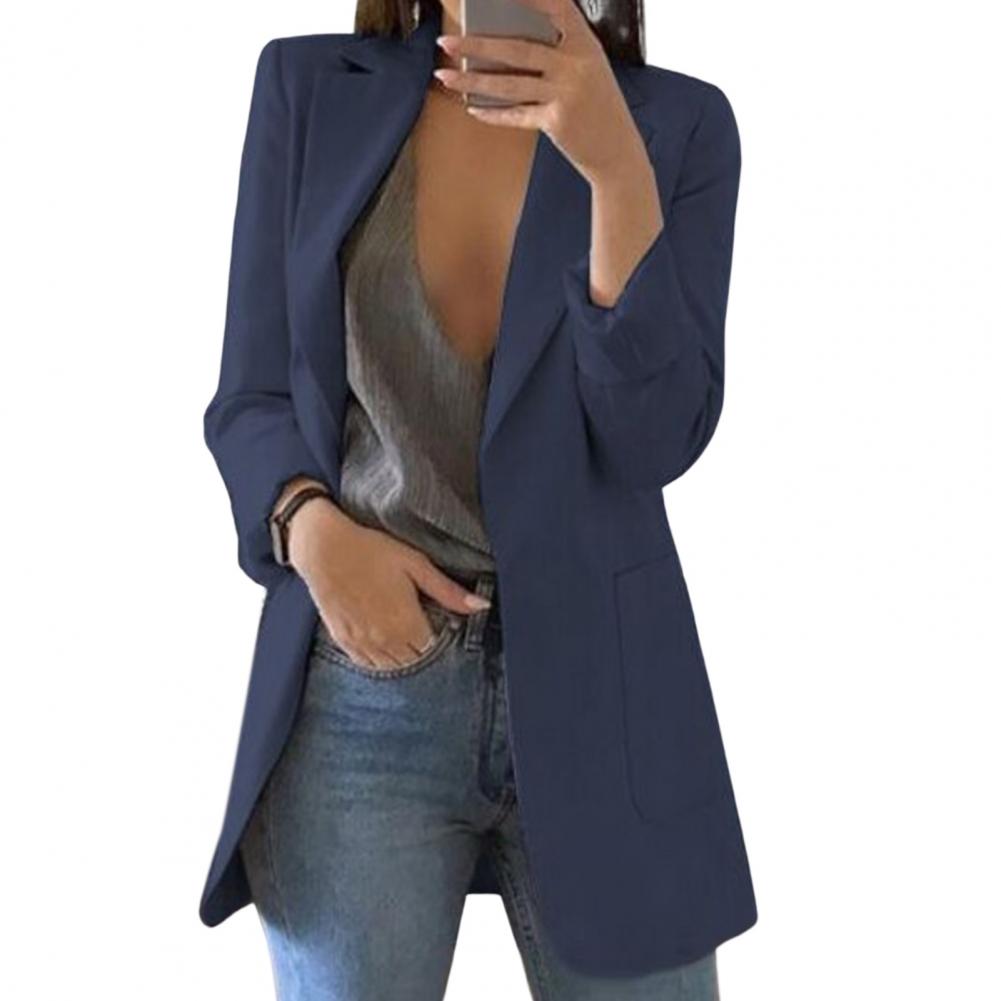 Women’s Blazer – Tailored Fit – Hip Length – Notch Lapel – Open Front – Large Pockets
