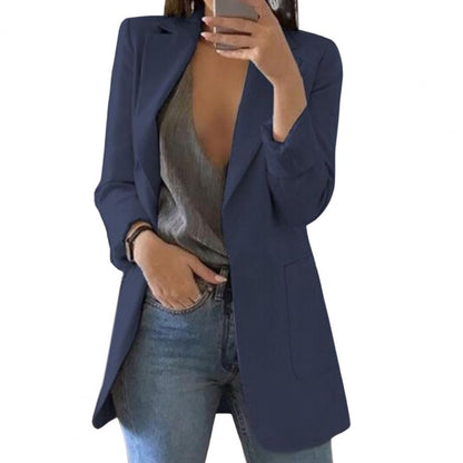 Women’s Blazer – Tailored Fit – Hip Length – Notch Lapel – Open Front – Large Pockets