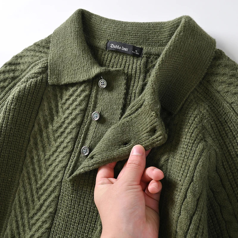 Men's knitted slim fit lapel sweater