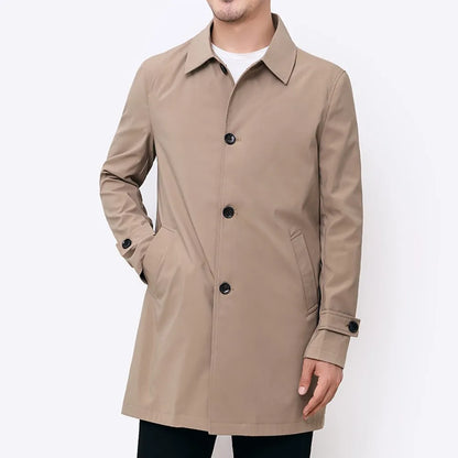 Men’s Windbreaker Jacket – Water-Resistant – Relaxed Fit – Button Front – Mid-Length