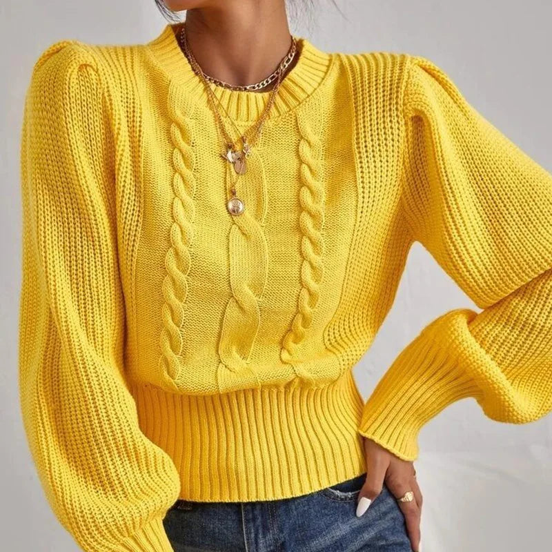 Women's soft knit sweater with lantern sleeves