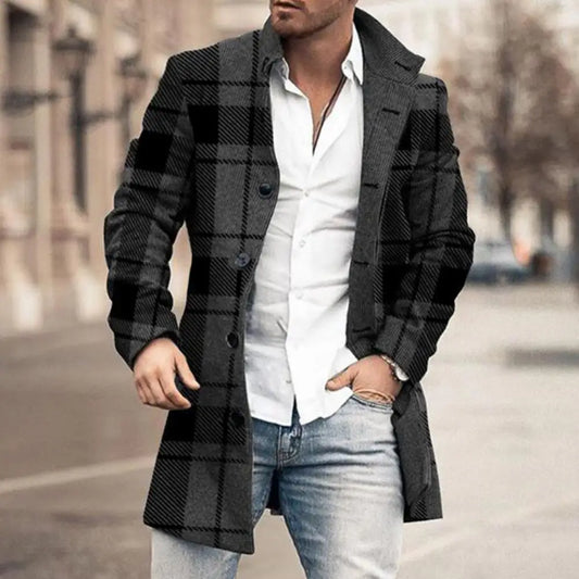 Men's coldproof plaid trench coat