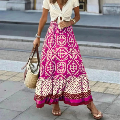 Women’s Maxi Skirt – High Waist – Flowy Fit – Breathable Blend – Boho Ruffle Hem