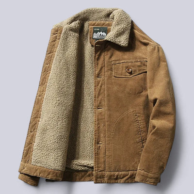 Men’s Corduroy Jacket – Structured Fit – Sherpa Lined – Button Front – Hip Length