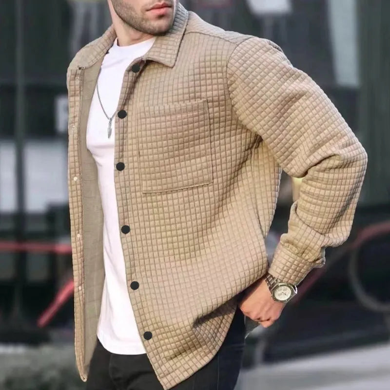 Men’s Quilted Shirt Jacket – Relaxed Fit – Button Front – Casual Layer