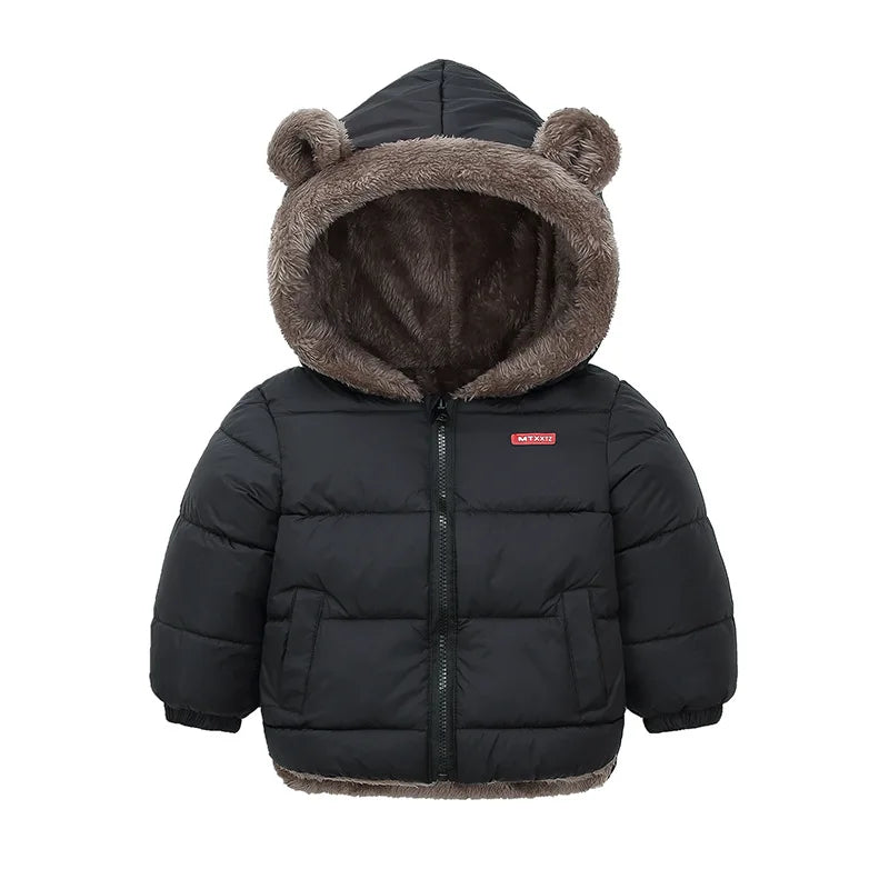 Boy hooded cotton thick fleece cashmere lined winter coat