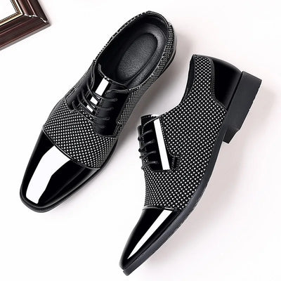 Men’s Formal Lace-Up Shoes – Polished Leather & Textured Fabric – Sleek Fit