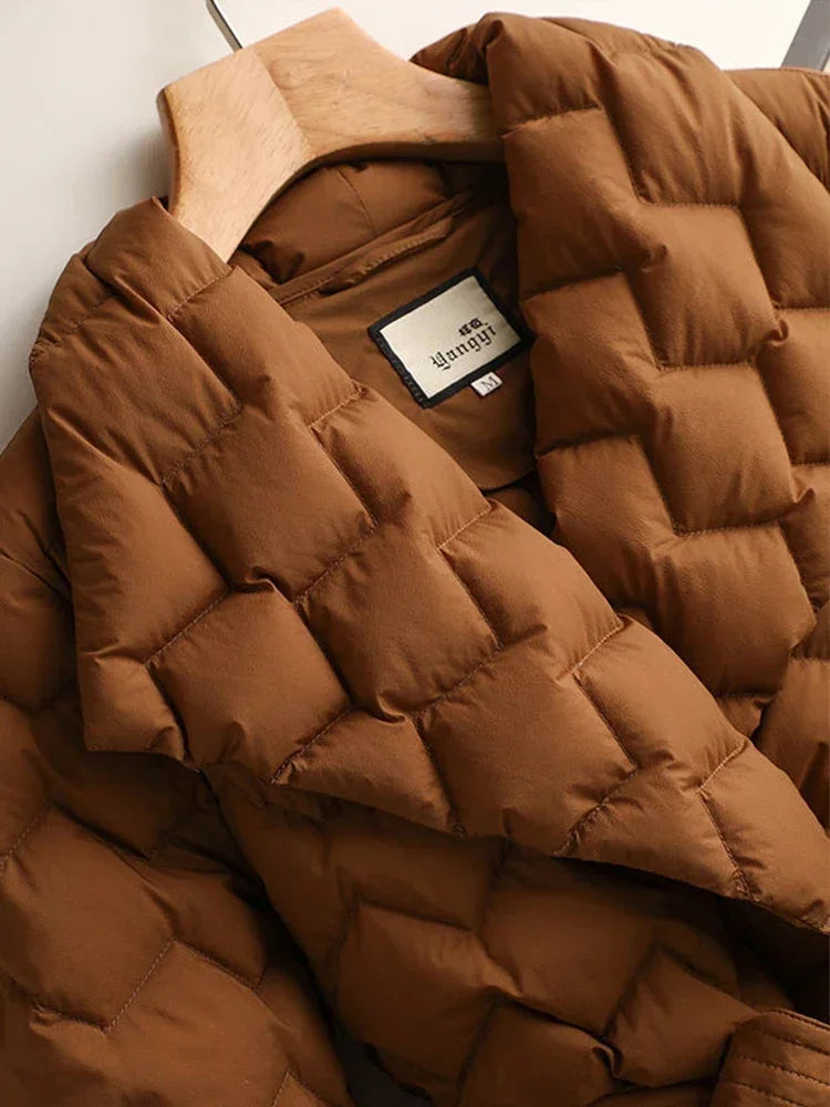 Women's elegant down jacket with belt