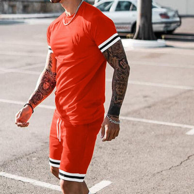 Men’s Athletic Set – Slim Fit – Breathable Stretch Fabric – Short Sleeve Top & Shorts