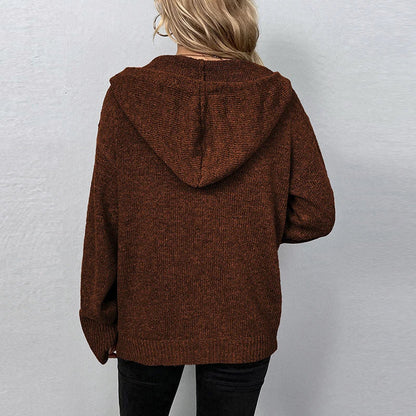 Women's knitted cardigan with hood