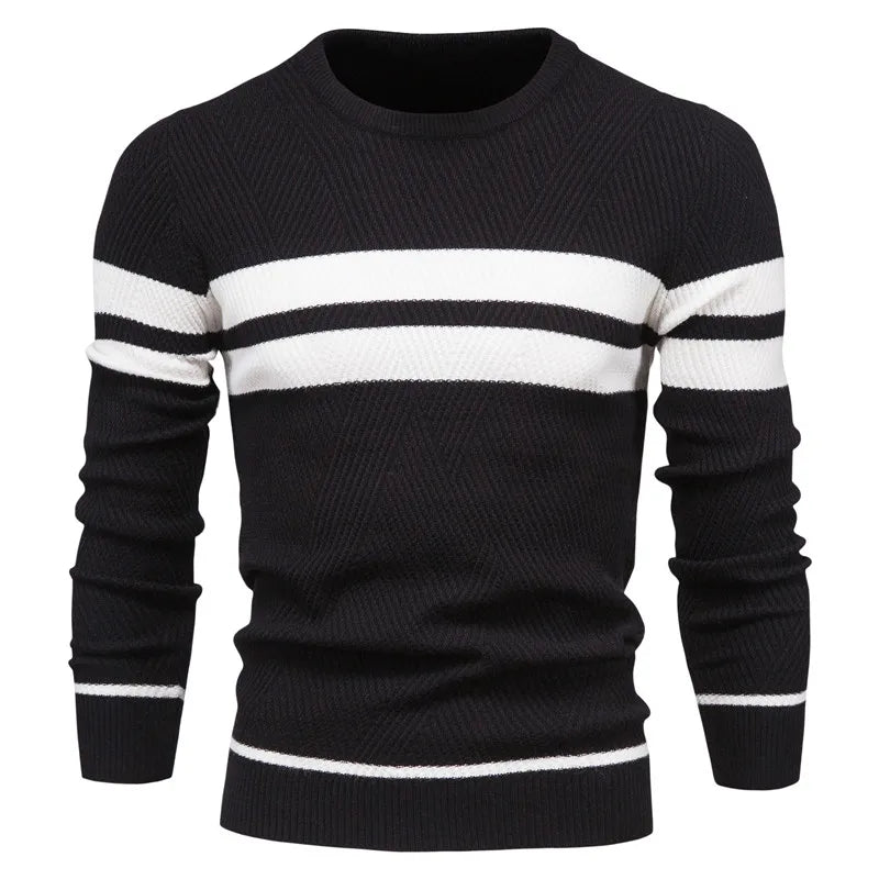 Men's warm casual sweater with white stripes