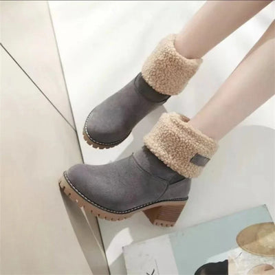 Women’s Winter Boots – Suede Ankle Length – Shearling Lined – Lug Sole – Supportive Heel