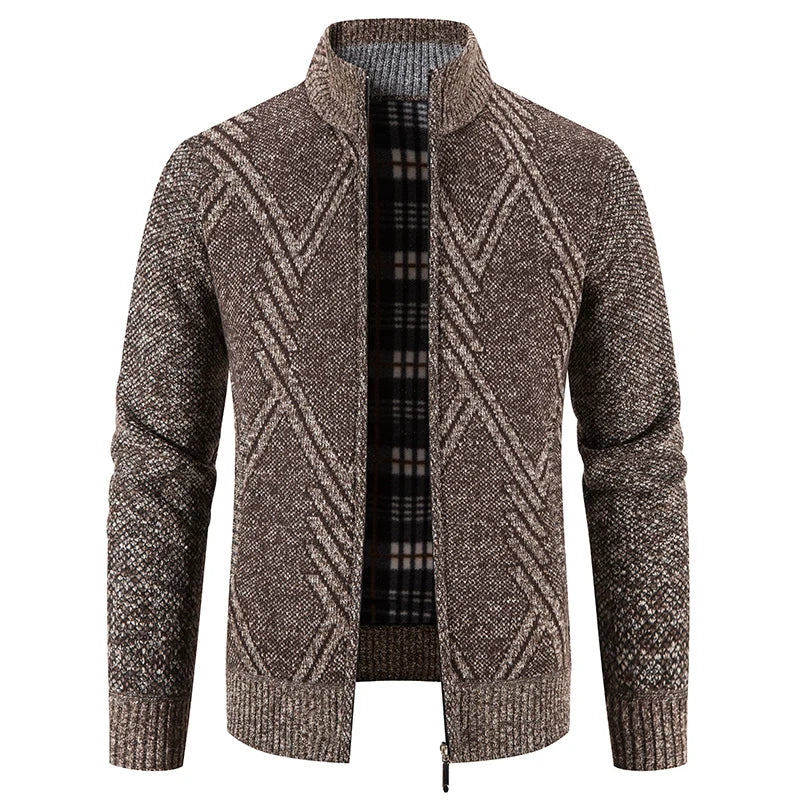 Men's knitted cardigan with patchwork design