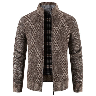 Men's knitted cardigan with patchwork design
