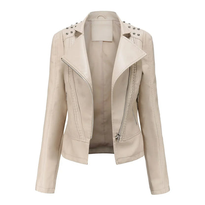 Women’s Tailored Jacket – Structured Fit – Cropped Waist – Studded Shoulders – Zip Closure