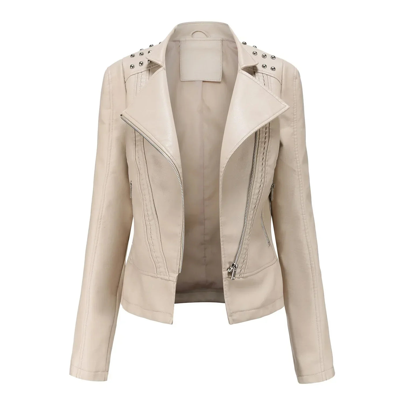 Women’s Tailored Jacket – Structured Fit – Cropped Waist – Studded Shoulders – Zip Closure