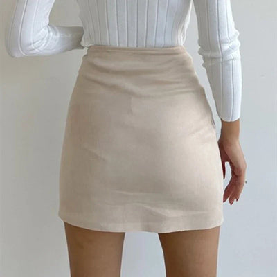 Women’s Mini Skirt – Suede Slim Fit – A-Line Shape – Side Button Detail