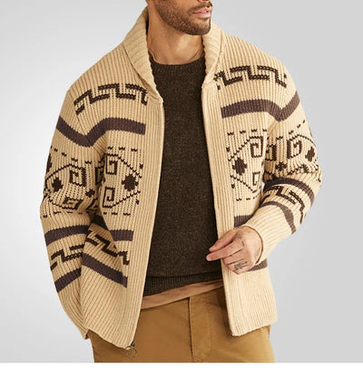 Men’s Cardigan Sweater – Slim Fit – Wool Knit – Zipper Front – Turn Down Collar